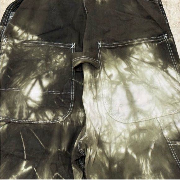 Dickies Olive Green Tie-Dye Bib Overalls with Gray Straps - Picture 6 of 6